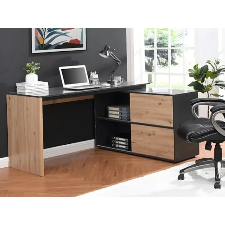 Vente-unique - Sekretär mit 3 Türen - MDF - Naturfarben & Schwarz - COLIOBA – Bild 5