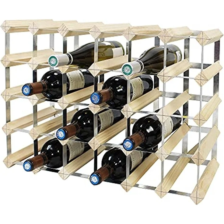 Todeco - Weinregal Flaschenregal Weinständer Weinhalter Weinregal Holz für 30, Natürliches Holz – Bild 1