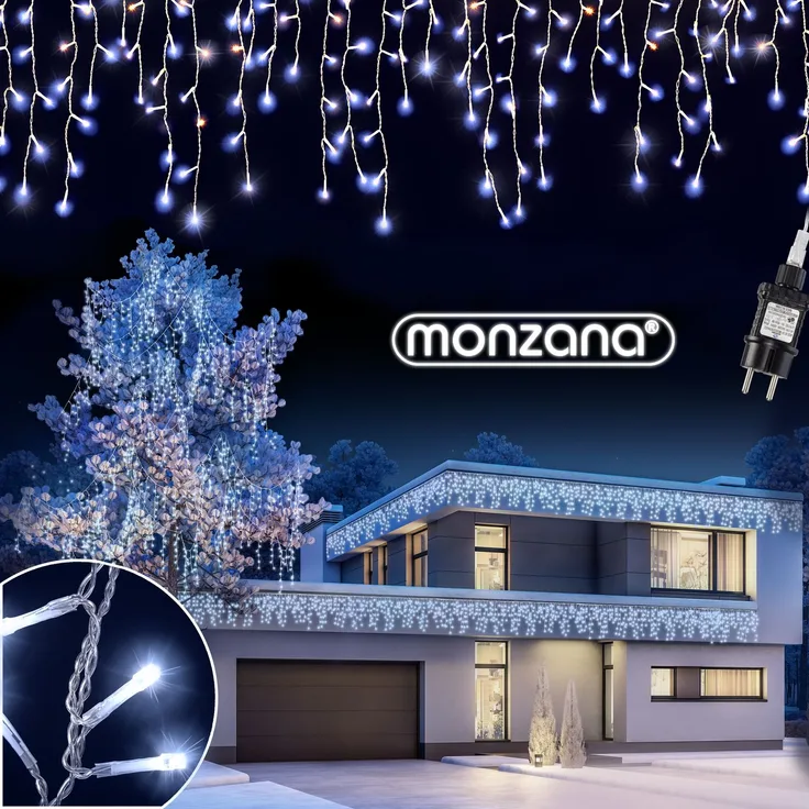 Deuba Lichterkette 15m 400 LED Innen & Außen Kaltweiß Regenlichterkette Weihnachten Deko Regen