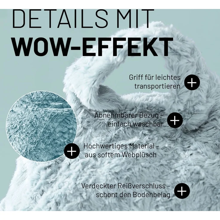 Lumaland 'Luxury Fluffy' Sitzsack, Webplüsch, Pastell Blau, 60 x 45 cm, 120 l – Bild 5