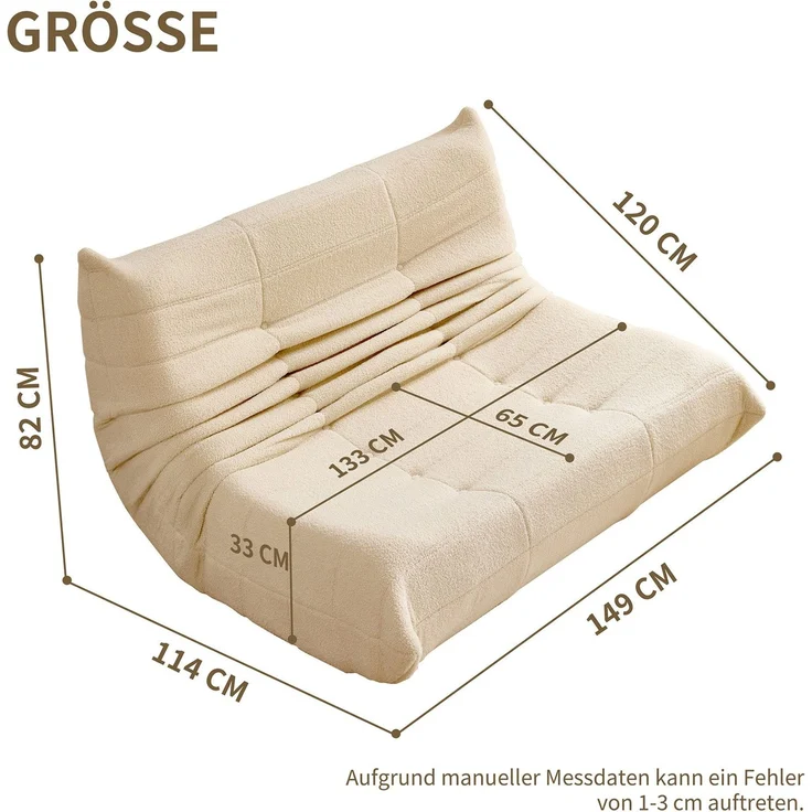 Loungesofa 149x114x82 cm, Beige, Teddy-Velours, ergonomisch, hochdichte Polsterung – Bild 10
