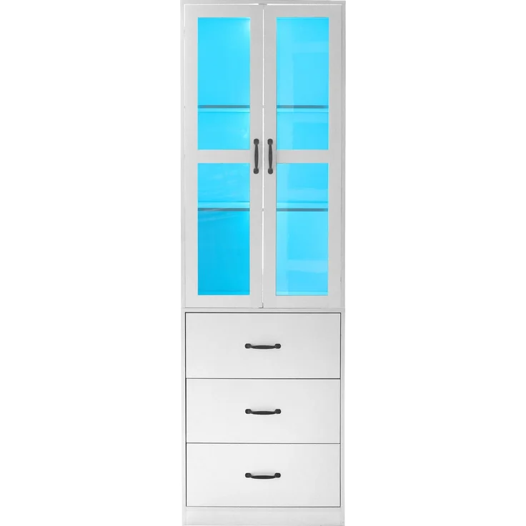 313506507WAA)Weiße Vitrine 200 cm hoch, Standvitrine mit 3 Schubladen und 2 beweglichen Trennwänden, LED-Beleuchtung - eine stilvolle Ergänzung für Ihre Sammlung,Glass-Schranktüren--Weiß--93x52x21cm--YOUDENOVA – Bild 10