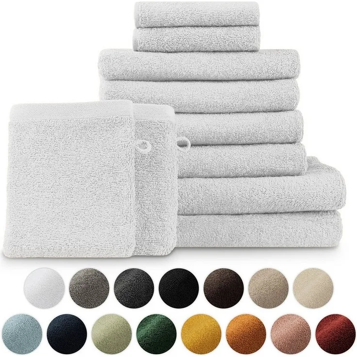 Blumtal Handtuch Set Blumtal 10 Teilig - Handtücher Set 100% Baumwolle, weich und saugstark, Frottee (10er Set), 2 Bade-, 4 Hand-, 2 Gästetücher + 2 Waschlappen