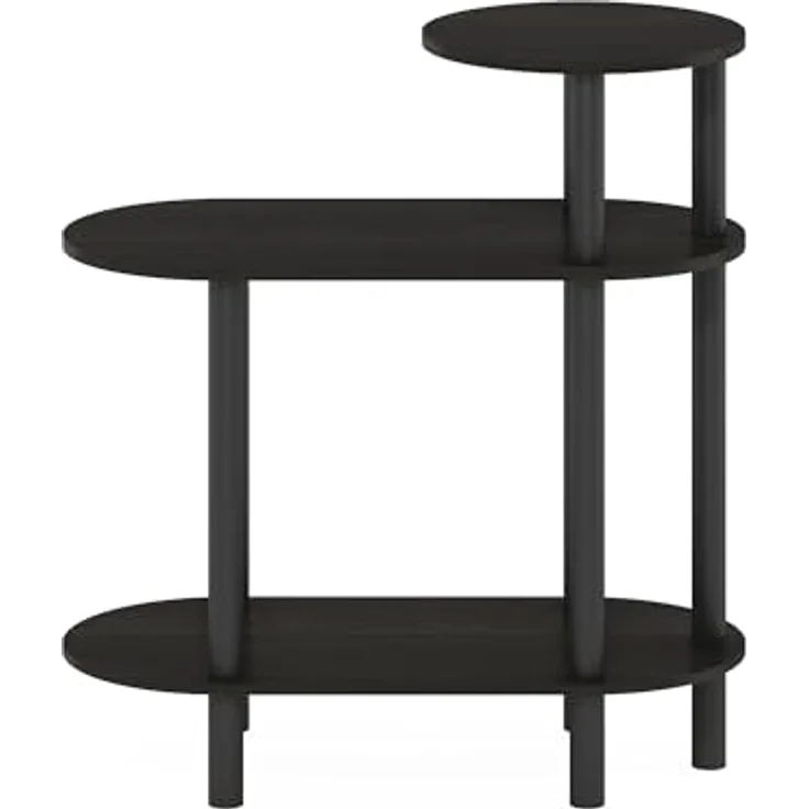 Furinno Turn-N-Tube Ovaler Sofa-Beistelltisch mit 3 Ebenen und offenen Ablagen, Espresso/Schwarz – Bild 6