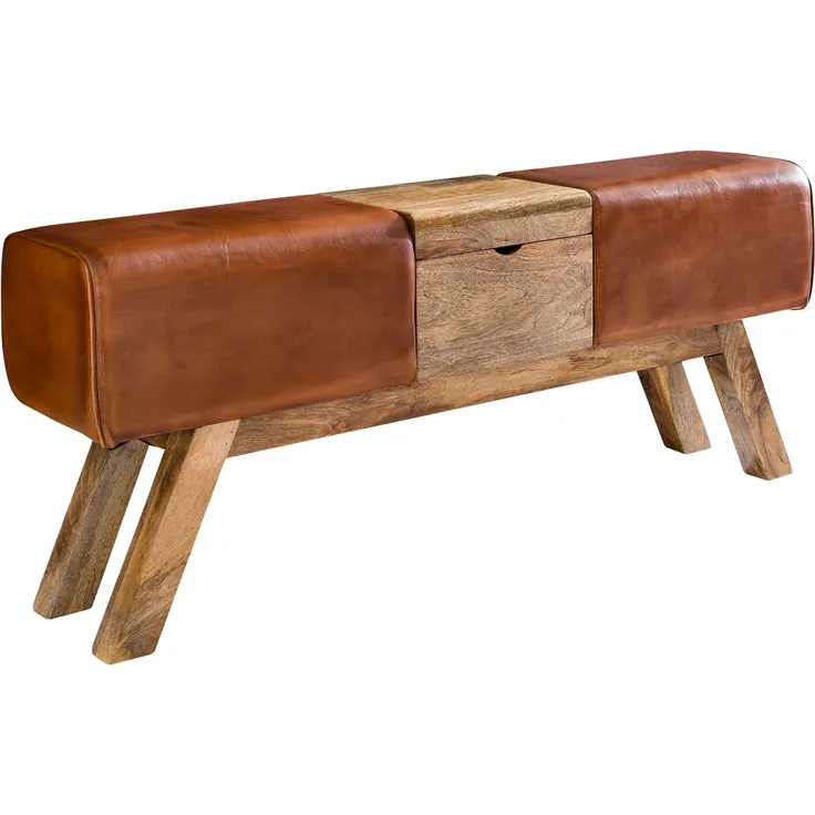 Sitzbank Turnbock Echtleder Braun Aufbewahrungsfach 120x29x53cm Garderobenbank