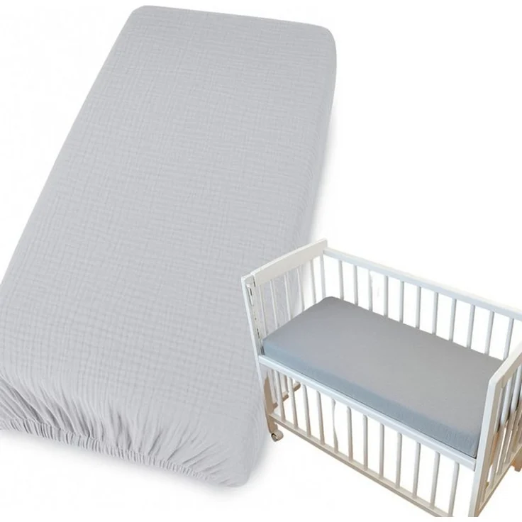 BabyLux Spannbettlaken für Beistellbett 50x90 cm Musselin Bettlaken mit Gummizug, Gummizug: Ja, 50x90_Musselin_Grau – Bild 3