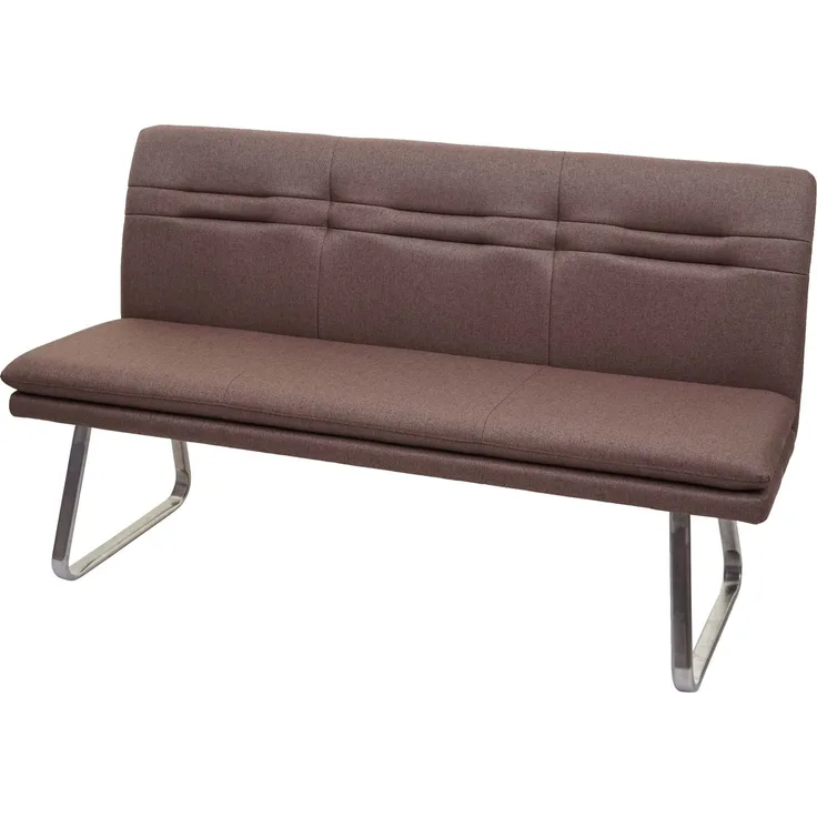 Sitzbank HWC-H70, Esszimmerbank Bank Polsterbank, Rückenlehne Stoff/Textil Edelstahl gebürstet ~ braun 160cm