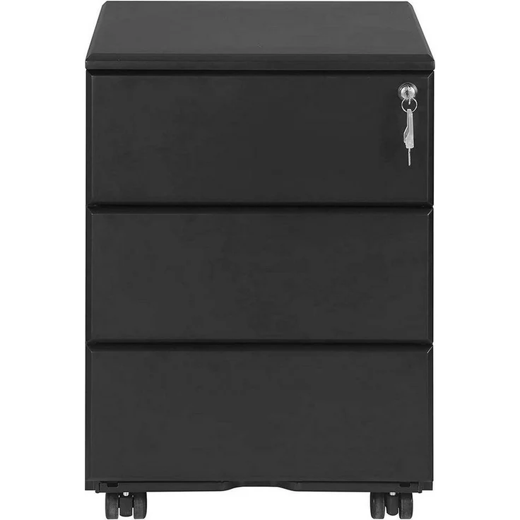 Woltu Rollcontainer, Metall Mobiler Aktenschrank Büroschrank mit 3 Schubladen – Bild 3