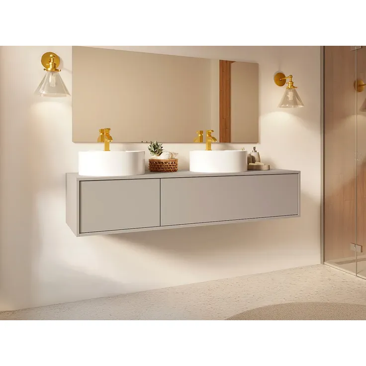 Vente-unique - Waschbeckenunterschrank hängend - Beige - 150 cm - ISAURE II