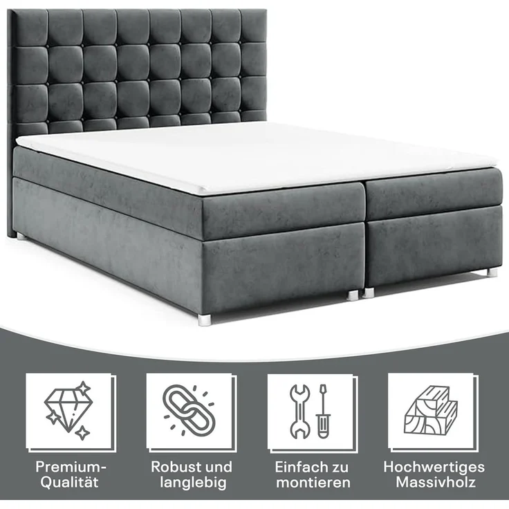 Best for Home Boxspringbett mit Bettkasten Trinity K-9 Bonellfederkern inkl. 7 cm Topper (140x200 160x200 180x200 200x200 cm), inkl. Lieferung bis in die Wohnung, TOP- Preis-Leistungs-Verhältnis – Bild 3