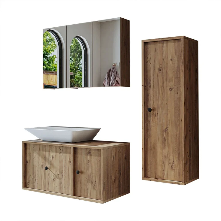 Skye Decor '2555' Badmöbel-Set mit Waschbecken & Spiegel (3-teilig), Atlantik-Kiefer, 90 x 58 x 45 cm – Bild 6