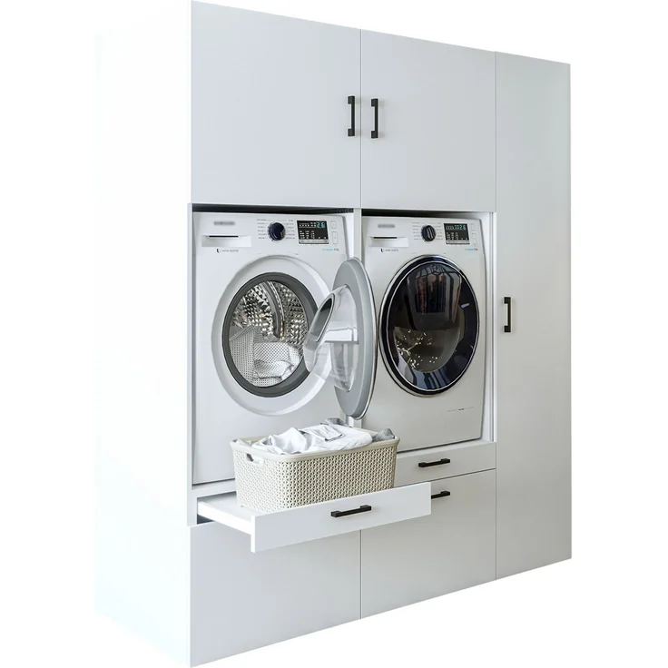 Roomart Waschmaschinenschrank SERIE 2 – Überbauschrank mit Schublade, Überbauschrank für Waschküche & Hauswirtschaftsraum – mit Ausziehbrett & Schublade – • Weiß – Bild 8