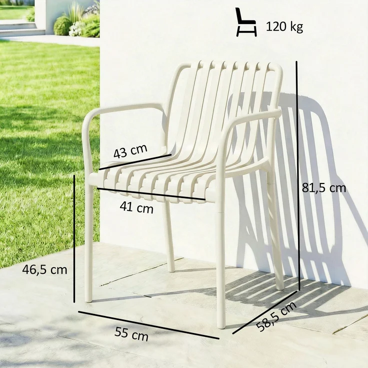 MELAYR, Gartenstühle 4er Set Stapelbare Terrassenstühle mit Lamelldesign Armlehnen, 58.5 x 55 x 81.5 cm, Cremeweiß – Bild 5