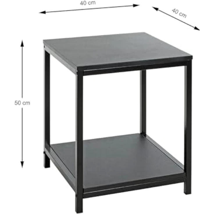 XXXL Beistelltisch, quadratisch, Schwarz, Metall und Holzwerkstoff, 40x50x40 cm, mit offenem Fach – Bild 3