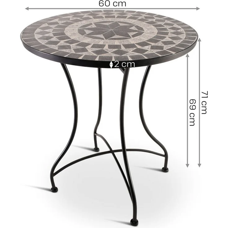 Raburg Gartentisch Mosaiktisch, Balkon- und Terrassentisch, 60 cm Ø, 72 cm hoch, Mayla (rund), liebevolle Handarbeit, Mosaikmuster, schwarzes Metallgestell – Bild 4