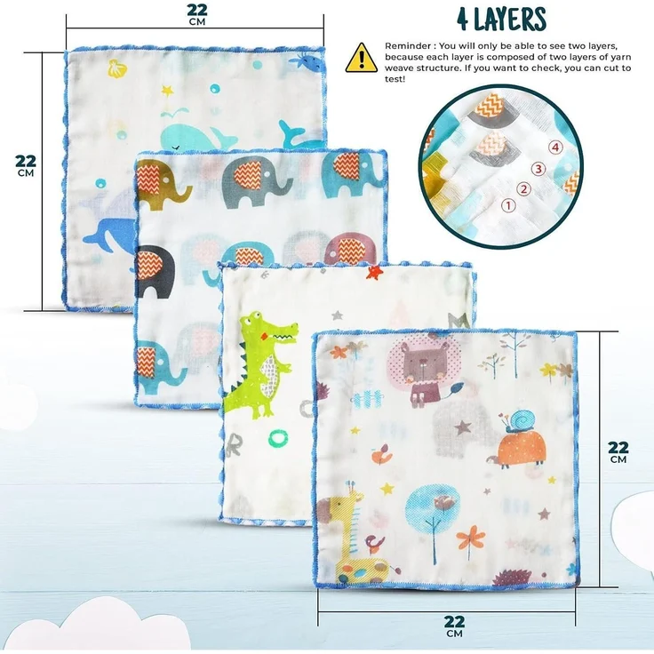 Omilion 100% Baumwolle Baby Waschlappen 22x22 cm Tierwelt 18 – Bild 6