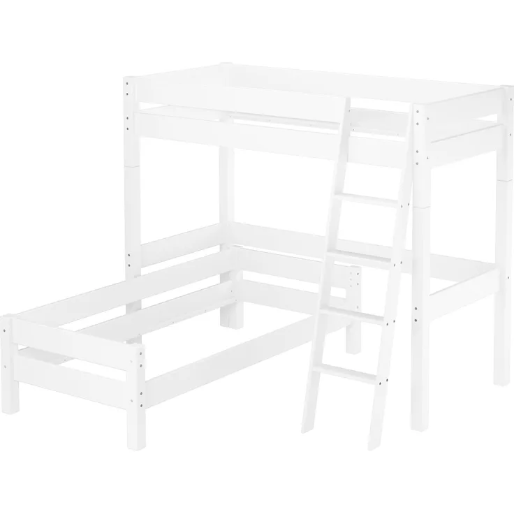 Hochbett für Kinder mit Einzelbett 90x200 Kinderbett Stockbett Kiefer weiß massiv V-60. 20W-09-2-20WZ mit Lattenrost