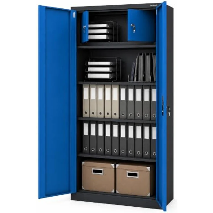 Jan Nowak Metallschrank abschließbar Aktenschrank Metall Büroschrank Ordnerschrank Archivschrank Stahlschrank mit Fachböden Schloss Stauraum für 48 Ordner Dokumente, 185 x 90 x 45 cm – Bild 7