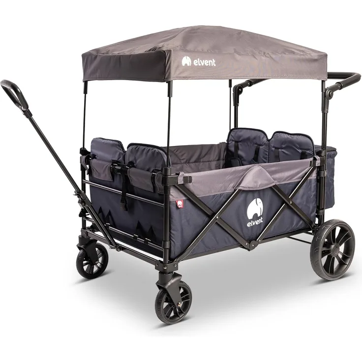 Elvent 'WagonPro City' Bollerwagen in Blau inkl. Sonnendach, Zugstange, Schiebegriff, 5-Punkt-Gurte und Hecktasche