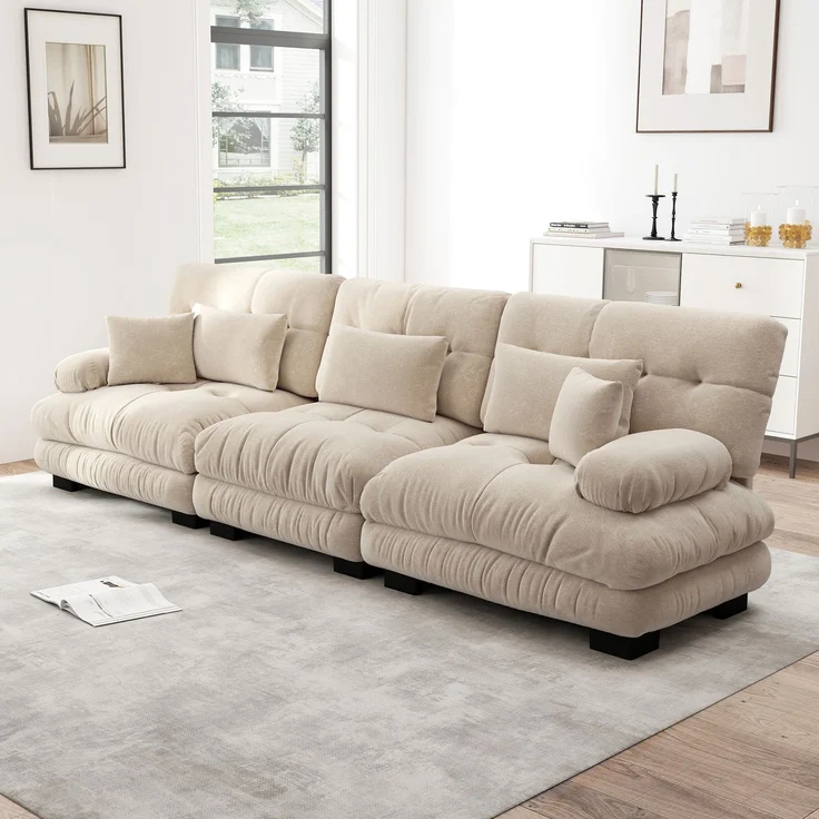 3-Sitzer Modulares Ecksofa mit Tiefensitz,80% Chenille Schlafsofa Komfortabel Gepolstert für Wohnzimmer Apartment Studio Büro,Chenille,Hellbraun, – Bild 3