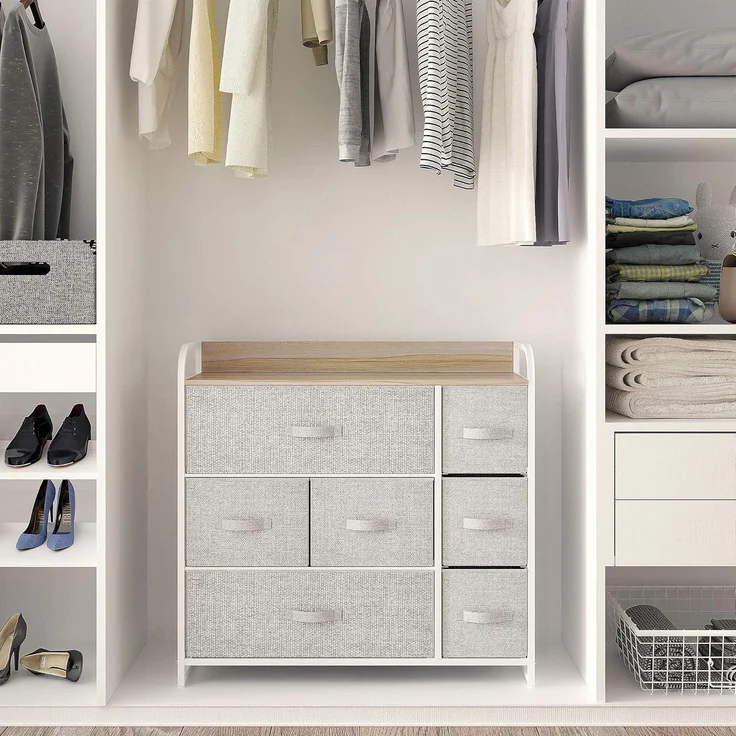 YITAHOME Kommode Schrank 7 Schubladen Stoff Modern Aufbewahrung Hellgrau – Bild 2
