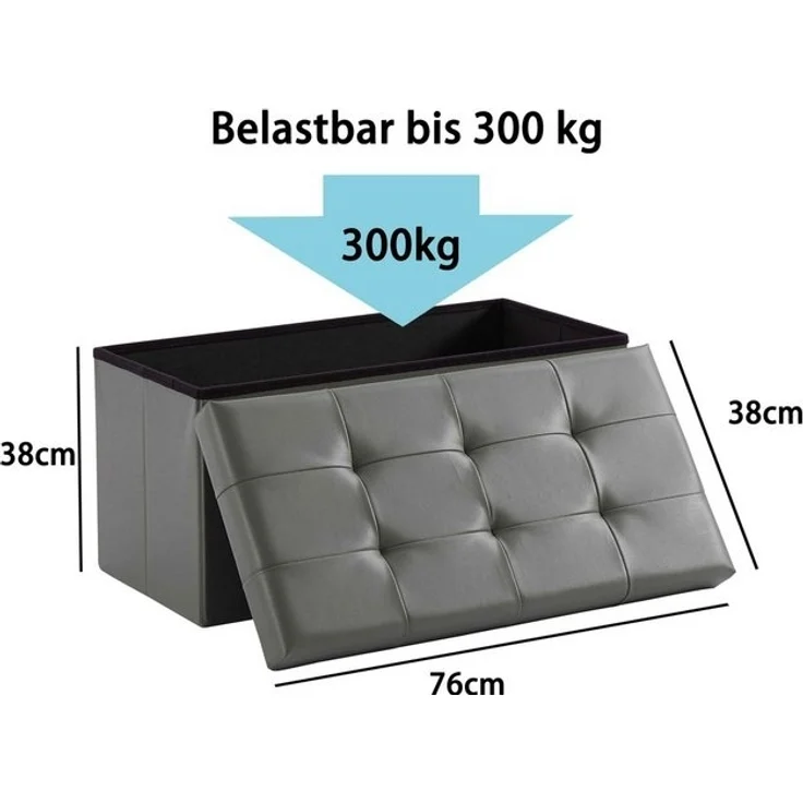 Zedelmaier Sitzbank Sitzbank mit Stauraum, Sitzhocker, Spielzeugtruhe, Fußhocker (ZD76PVC), Aus MDF-Platte und Lenien. Faltbar, bis 300 kg,Truhenbank – Bild 4