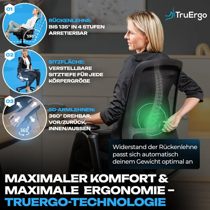 VALKENSTOL M4 Bürostuhl Ergonomisch Testsieger mit 5D Armlehnen für maximale Bewegungsfreiheit, Bequeme und Rückenfreundliche Bürostühle, Schreibtischstuhl ergonomisch als Home Office Chair – Bild 2