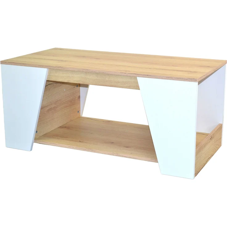 Wohnzimmertisch modern – Eiche/Weiß mit Ablage & Stauraum – 100x50 cm – Bild 4