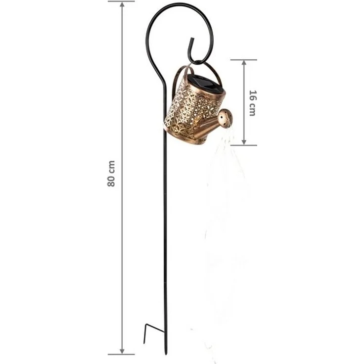 Spetebo LED Solarleuchte LED Solar Gießkanne mit Erdspieß - 21 x 16 cm, Ein-/Ausschalter, LED fest integriert, warm weiß, Garten Deko Beleuchtung 40 LED in warm weiß – Bild 4