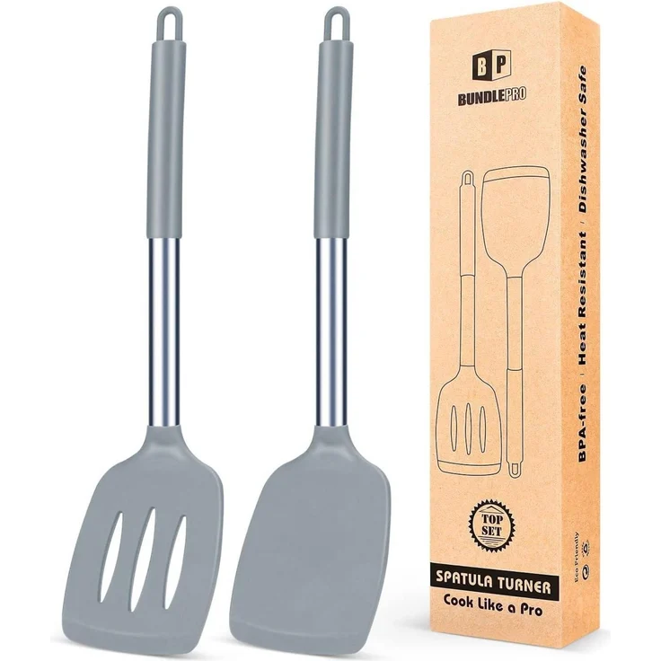 Silikon Pfannenwender Set, antihaftbeschichtet, hitzebeständig, BPA-frei, grau – Bild 1