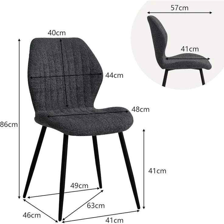 Esszimmerstuhl Leinen Metallbeine Stoffkissen Küche Schwarz St 8er Set – Bild 3