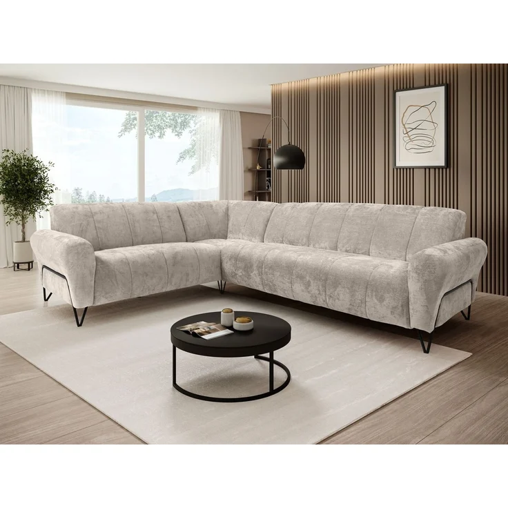 Beautysofa Ecksofa mit Metallbeine in schwarzer VOLARE L, mit höchstem Sitzkomfort, ohne Schlaffunktion – Bild 1
