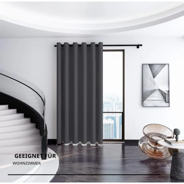 Deconovo Verdunklungsvorhänge mit Ösen UV-Schutz Deko Vorhang Dunkelgrau | 1 Stück, H290 x B200 cm, Blickdichte Gardinen, Thermovorhang Hitzeschutz, Ösenschal, Sichtschutz, Blackout Curtains,UV-Schutz – Bild 4