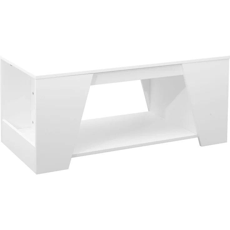 Moderner Couchtisch weiß 100x50 cm mit Ablageboden & seitlichen Fächern – Holzwerkstoff Wohnzimmertisch – Bild 2
