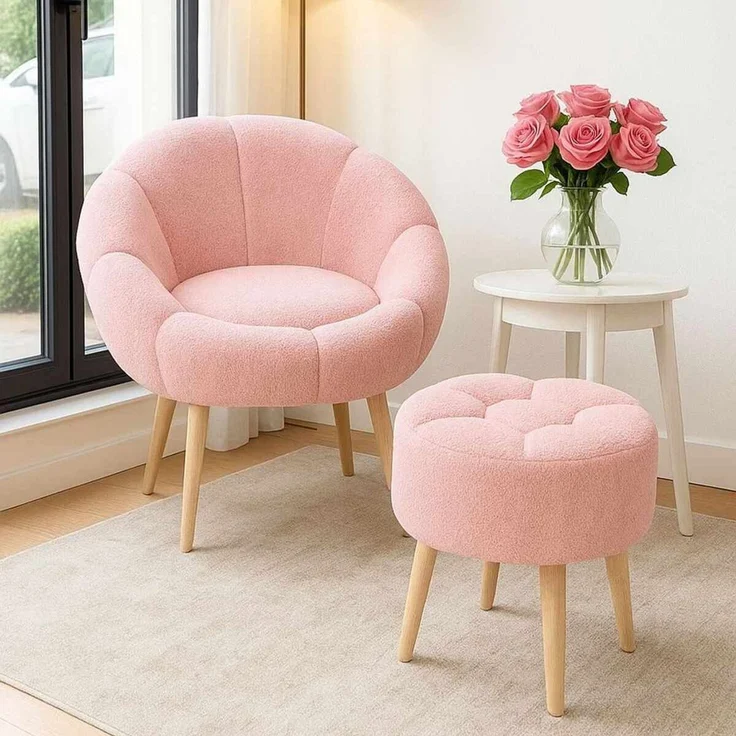 Hanah Home 'Lida - Pink' Ohrensessel- und Hocker-Set (2-teilig), Rosa, 75 x 100 x 42 cm – Bild 1