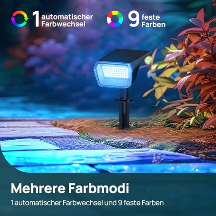 Linkind Bunte Solar Gartenleuchte für außen, RGB & Weiß 10 Modi Solarstrahler mit Ladeindikator, Ultra-lange Leuchtdauer, IP67 Winterfest Baumstrahler für Party, Halloween, Weihnachten, 3 Stück – Bild 9