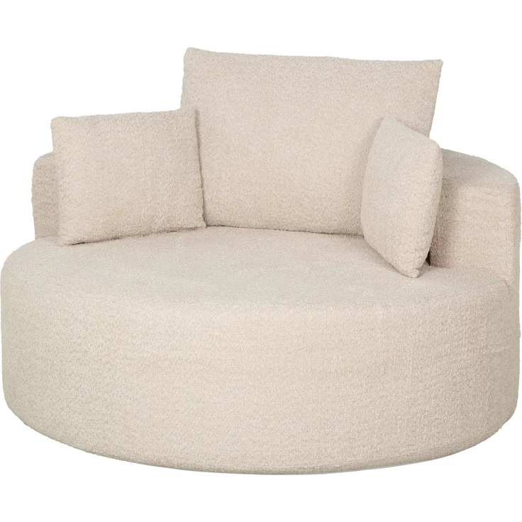 Runder Chenille-Sitzsack, große Sitzfläche, 2 Kissen, 1 Rückenlehne, 1 Nackenrolle, Belastbarkeit 250 kg, 130 x 130 x 82 cm, Creme – Bild 2