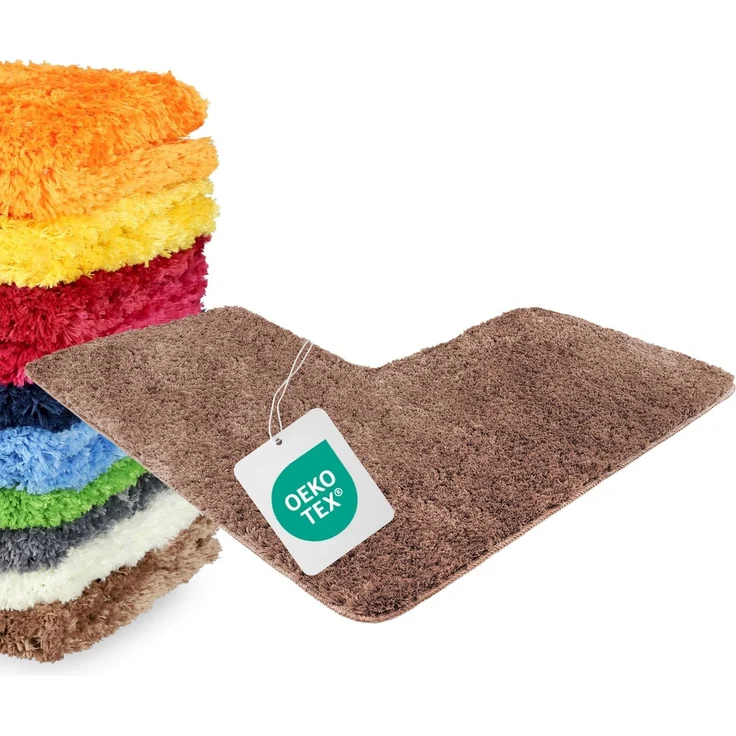 WohnDirect Eck-Badezimmerteppich L-Form 100x100 Braun – Badematte für Eckdusche rutschfest, Flauschiger Winkel-Badvorleger 50cm Breit, Waschbar & Fußbodenheizung