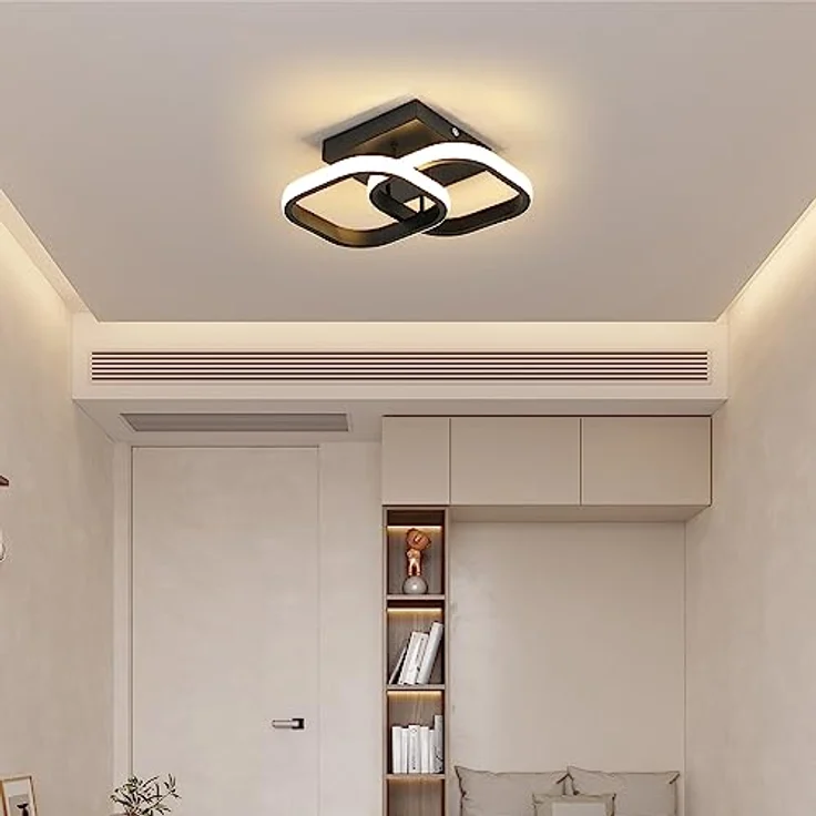 Goeco LED Deckenleuchte Moderne Deckenlampe Innen, 19W, 2135LM, 3000K Warmweißes Licht, LED Lampen Deckenleuchtung Quadratische aus Aluminium für Korridor, Flur Eingang Gang, Balkon, Schwarz – Bild 6