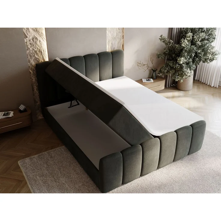 GRAINGOLD Cloud Boxspringbett 140x200, Bett mit Bettkasten, Velour-Stoff, mit Kopfteil, Dunkelgrau – Bild 5