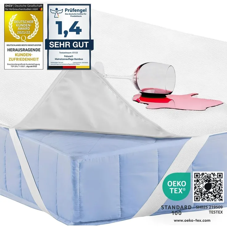 Feluna wasserundurchlässige Matratzenauflage wasserdichter Matratzenschoner aus Bambusfaser 100x200 cm