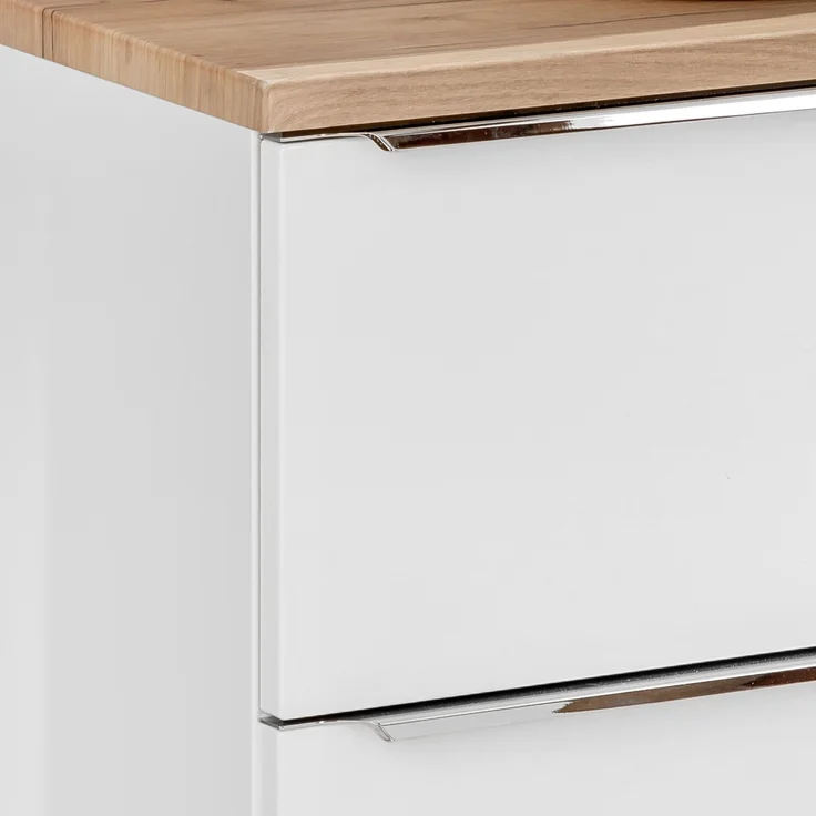Waschtischunterschrank 61cm mit 2 Auszügen TOSKANA-56 in Hochglanz weiß mit Wotaneiche, B/H/T ca. 61/59,5/46 cm – Bild 6