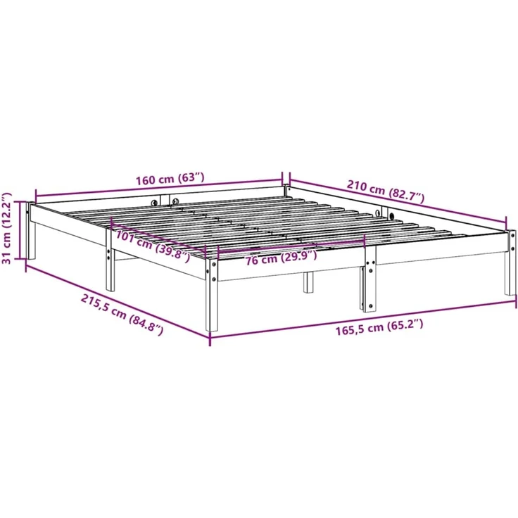 vidaXL Massivholzbett Extra Lang ohne Matratze 160x210 Kiefernholz 852408 – Bild 10