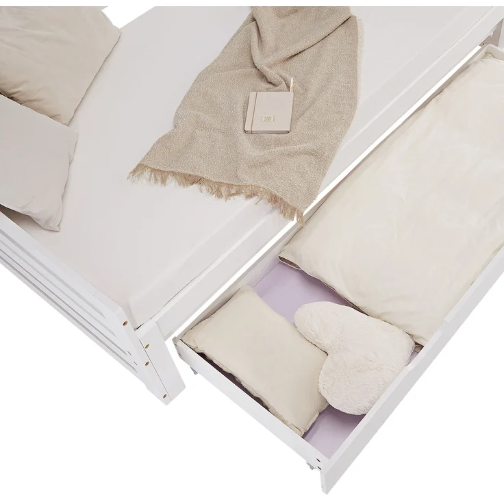 Gästebett Holzbett 90x200 cm mit 2 Matratzen Weiß Stauraum Tagesbett ausziehbar Jugendbett Ausziehbett Bett mit Bettkasten – Bild 10