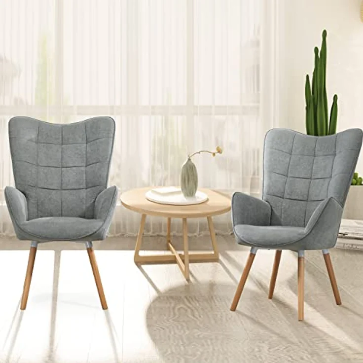 MEUBLE COSY Sessel Relaxsessel Lehnstühle Polstersessel Einzelsofa mit Holzbein Ohrensessel für Wohnzimmer Schlafzimmer Büro Vanity, Stoff, Grau – Bild 6