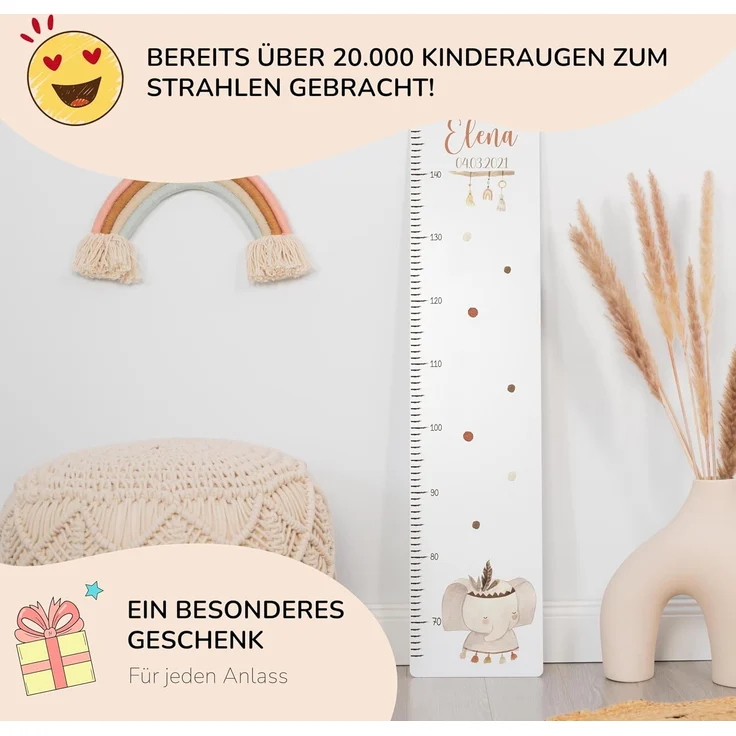 KIDSMOOD - Messlatte für Kinderzimmer Personalisiert, 70-140 cm - Messlatte Kinder Holz personalisiert Mit Namen für Baby- & Kleinkinderzimmer - Individuelles Geschenk für Kinder und Babys zum Geburt – Bild 5