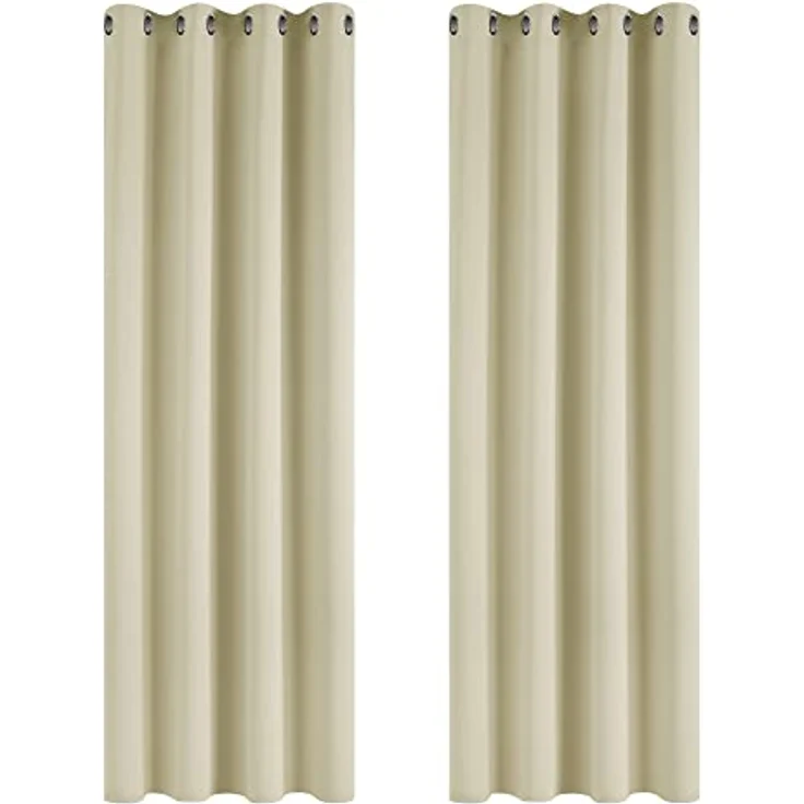 Deconovo Verdunkelungsvorhang Gardine Wohnzimmer Thermogardine Kälteschutz Ösen, 260x140 cm(HöhexBreite), Beige, 2er Set – Bild 4