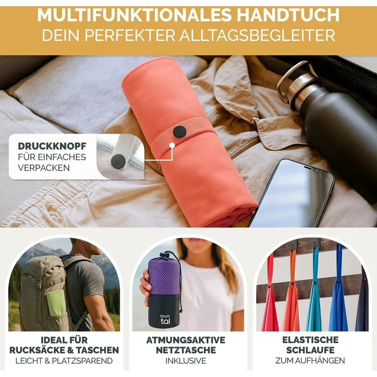 Blumtal Sporthandtuch Mikrofaser Handtuch - kompakte Mikrofaser Handtücher, Mikrofaser (inkl. Transporttasche, einzeln oder als Set verfügbar, 1-St), ultra leicht & schnelltrocknend, Reisehandtuch, Strandhandtuch – Bild 4