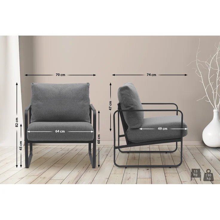CLP Lounger Manea mit Metallgestell,dunkelgrau Stoff – Bild 2