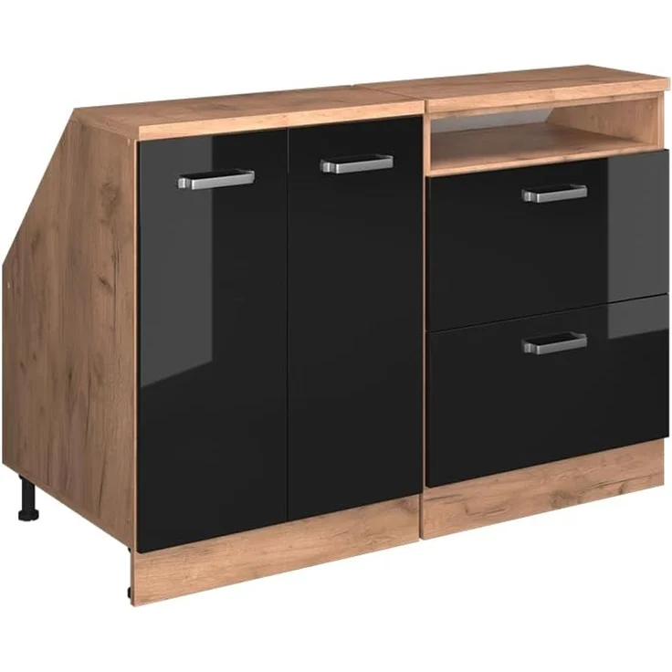 Küchenschrank für Dachschrägen R-Line Schwarz Hochglanz 120 cm 2er Set Schrankkorpuss 60 cm Tiefe Vicco – Bild 1